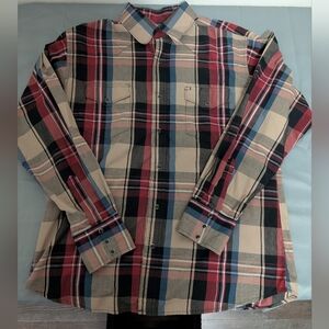 Wrangler Men's Button-Down Plaid Shirt - Red, Blue, and Tan